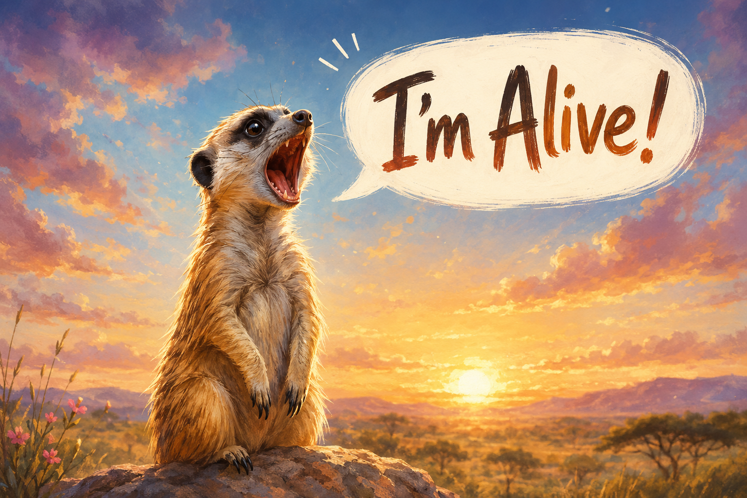A painted suricata yelling happily